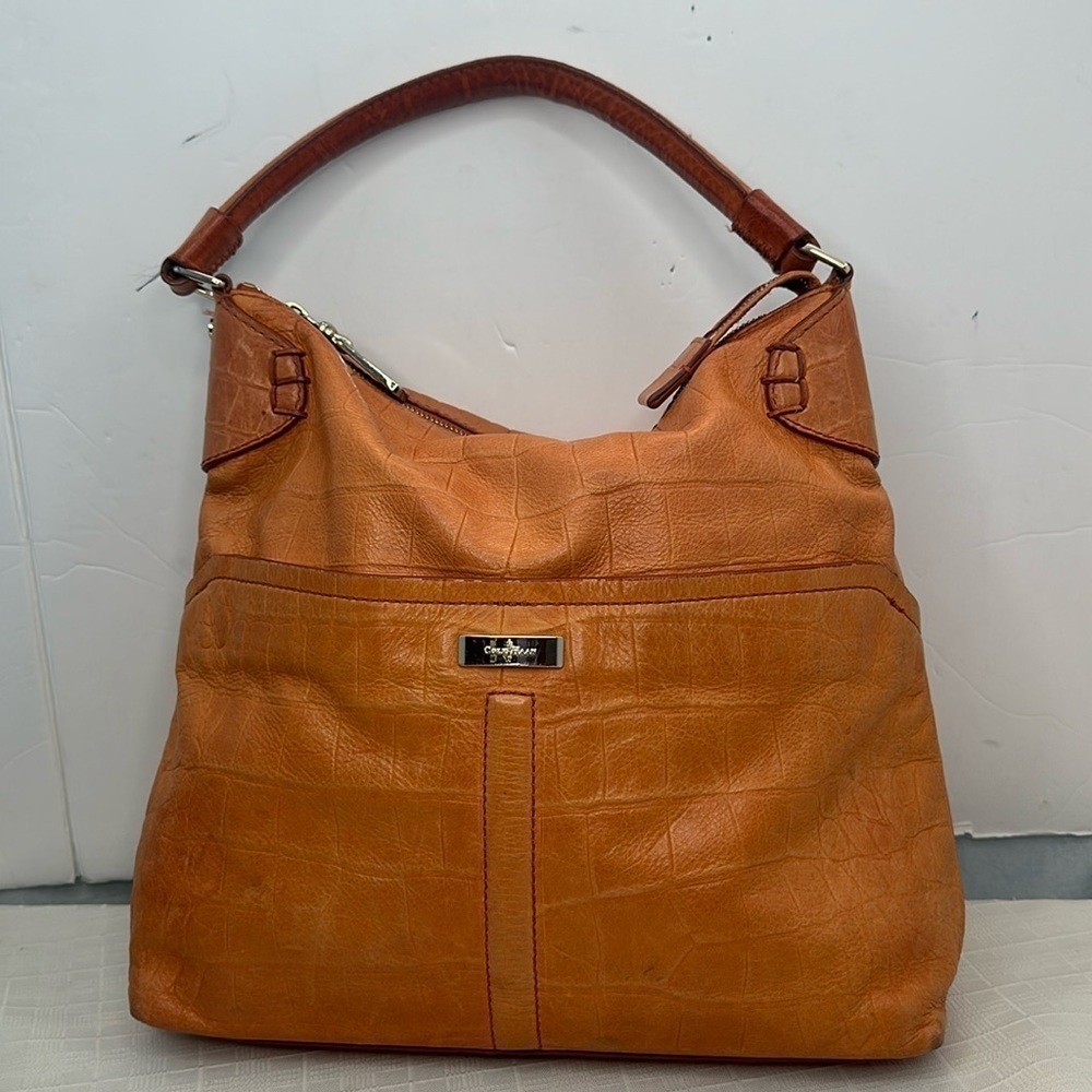 Cole Haan Pop Of Color Orange Creamsicle Leather Hobo Bag